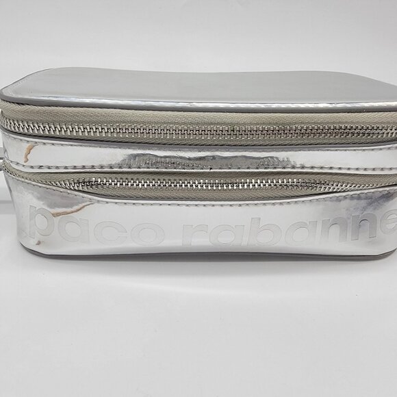Paco Rabanne Metallic Silver Pouch Travel Bag Vanity Case Wristlet - Picture 2 of 10
